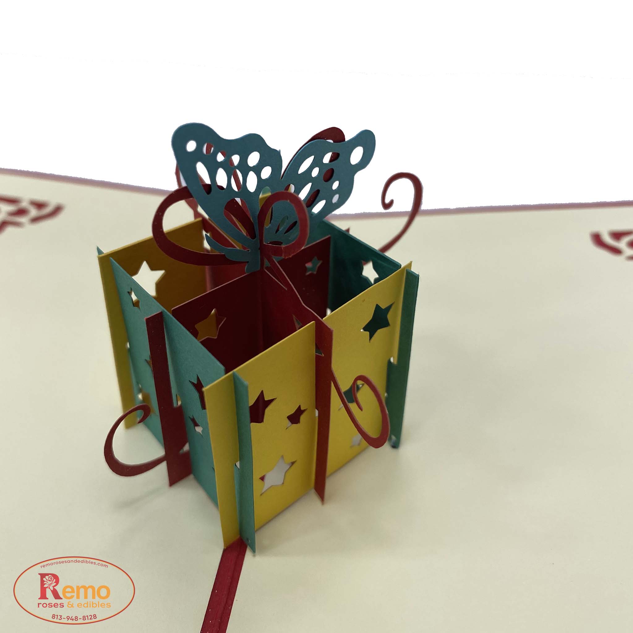 Gift Box 3D Pop Up Greeting Card Remo Roses and Edibles
